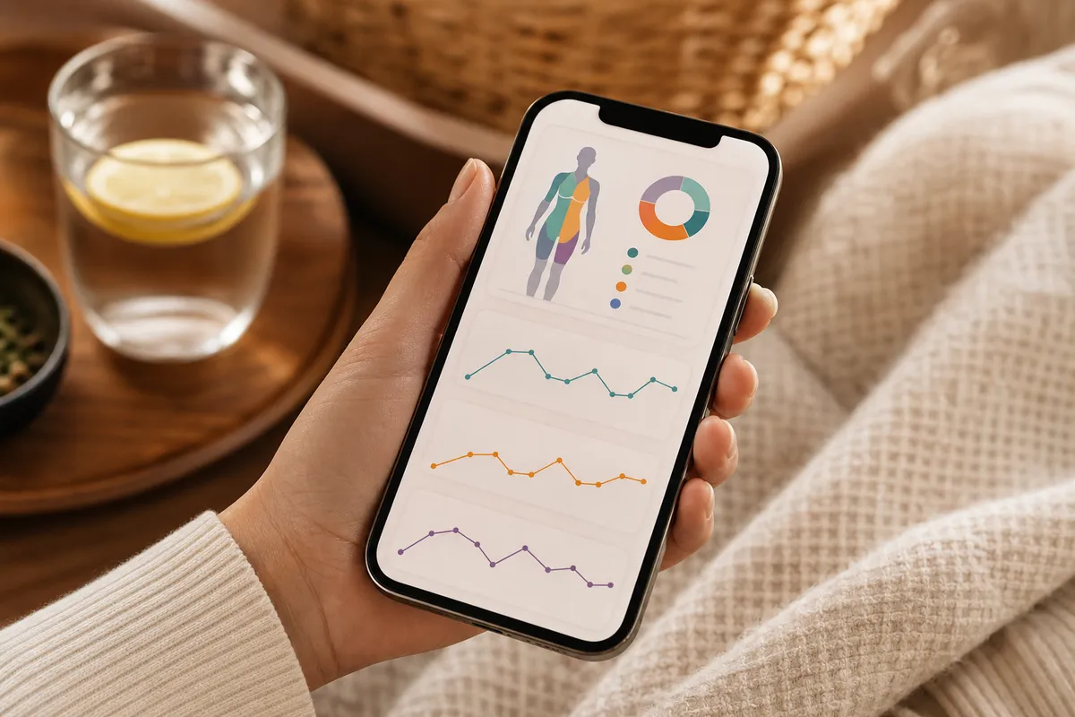 スマートフォンアプリに表示される体組成データのグラフ