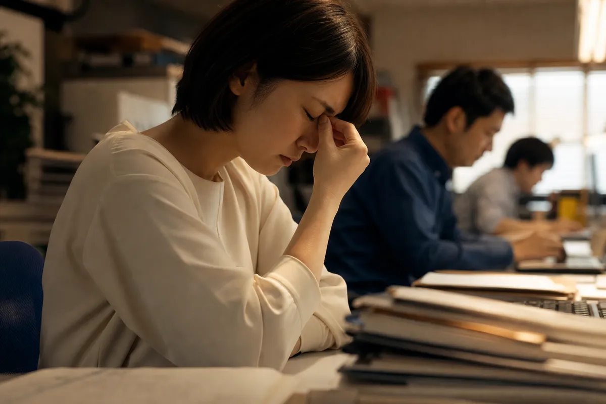 中小企業の人事担当者が労務書類を確認している様子