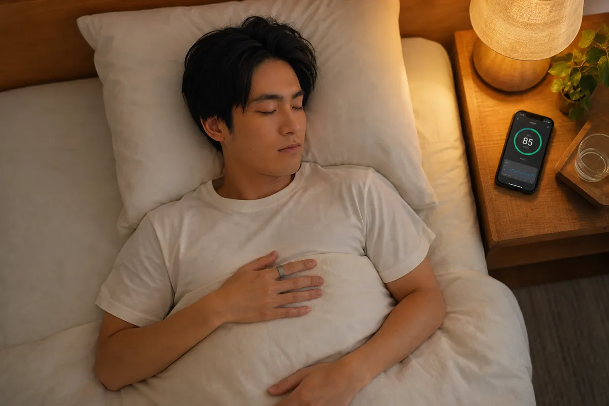 スマートリカバリーリングを着けたまま就寝する手元のディテール