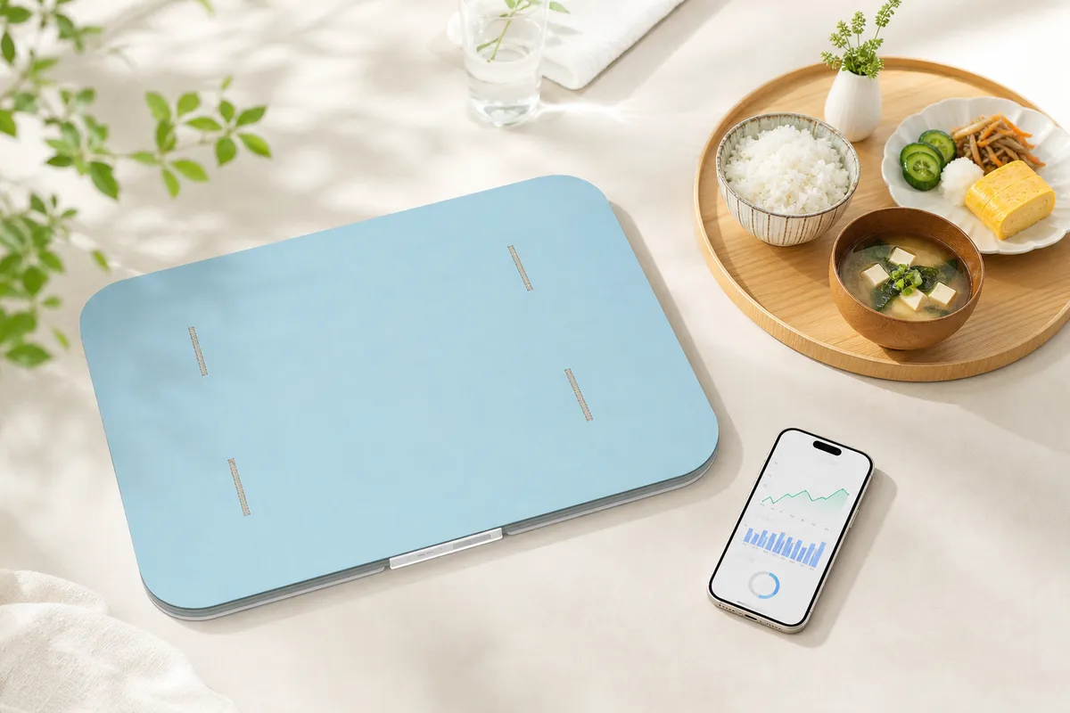 スマートバスマットとウェリーで管理するウェルネスライフの俯瞰イメージ