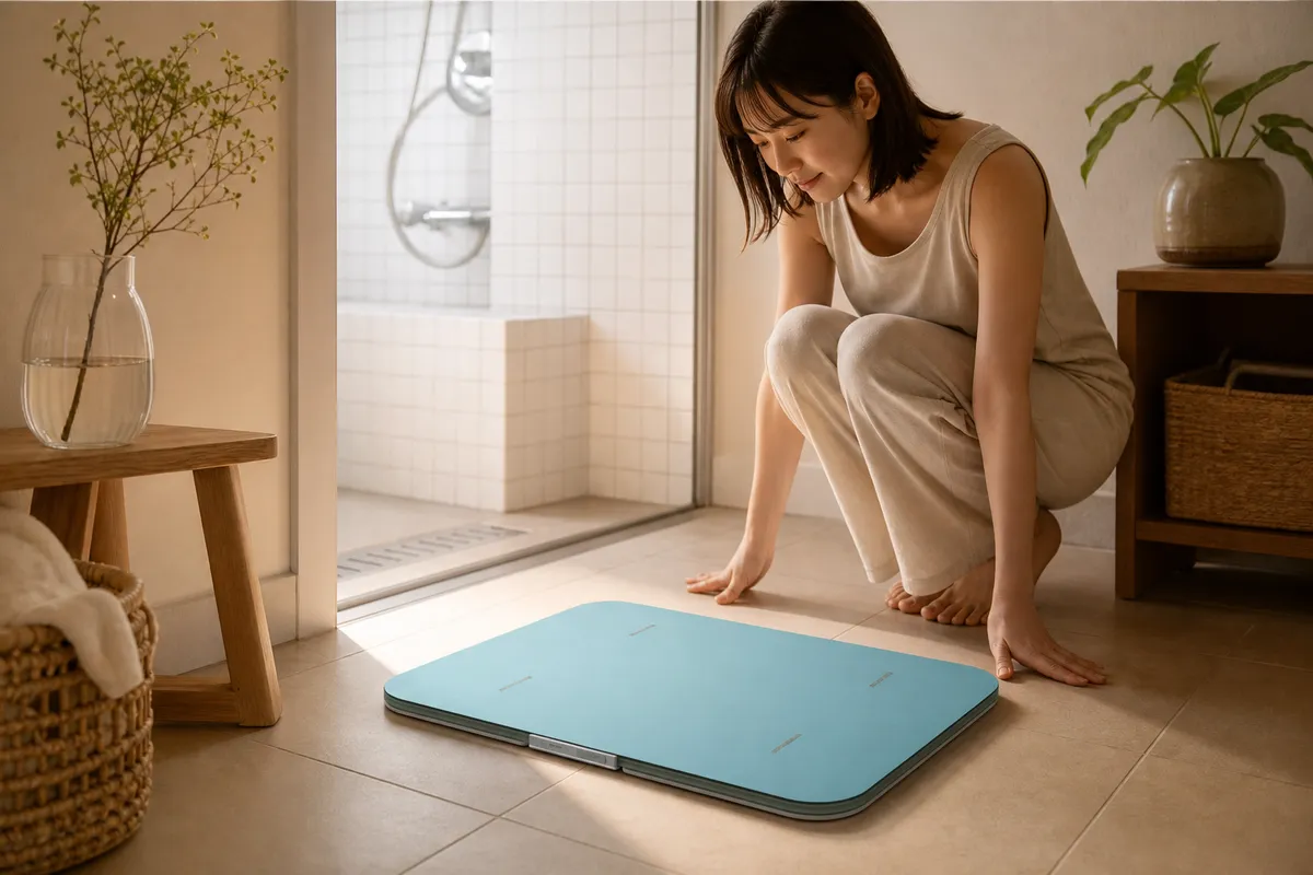 体重と睡眠スコアのグラフを見る手元