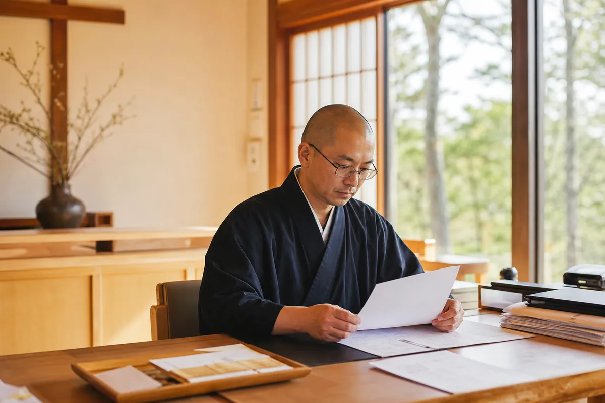 寺院の事務をする職員