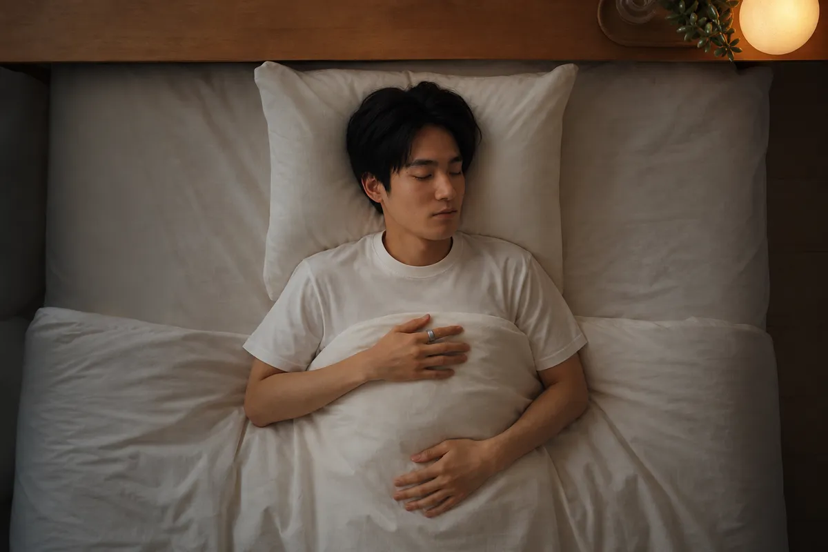 睡眠中にスマートリングを装着した人物