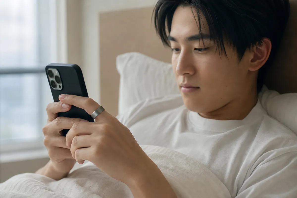 スマートフォンで睡眠スコアを確認する朝のシーン
