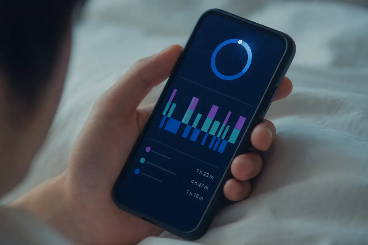 睡眠ステージの詳細データを確認するスマートフォン画面