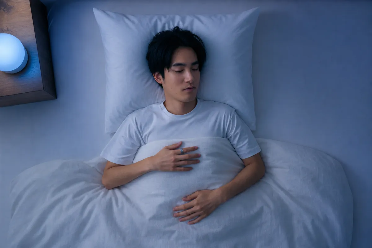 睡眠中にスマートリングを装着した手元