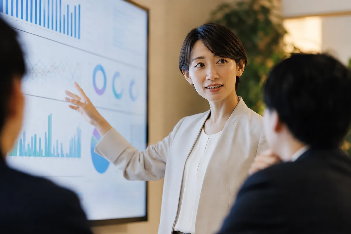 集団分析の結果を共有するミーティングの様子