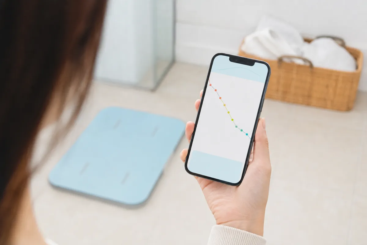 体重グラフが週単位で緩やかに減少していくスマートフォン画面